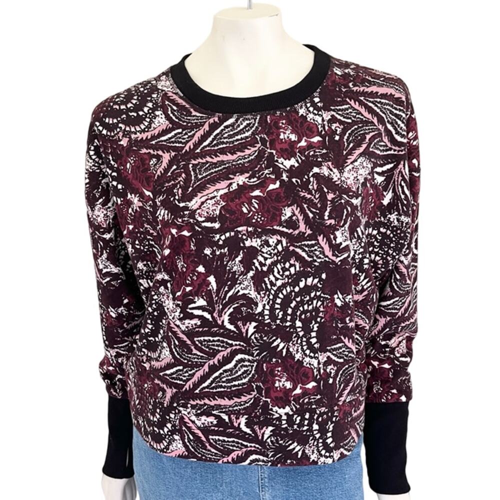 JOIE Caleigh Drop Shoulder Printed Cropped Sweatshirt Thumbholes SZ L